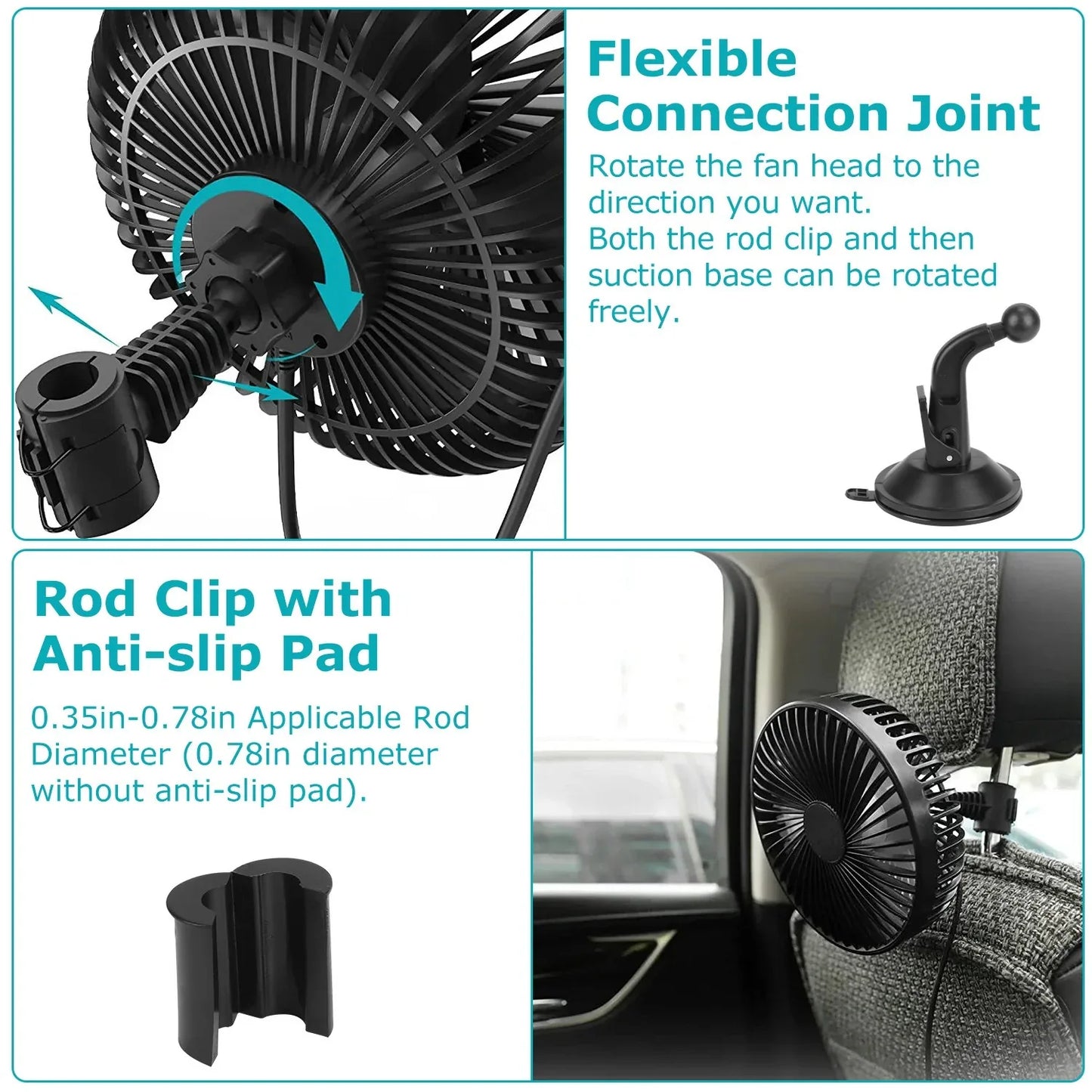 1Pc Car Cooling Fan Portable Rotatable USB Vehicle Fan Backseat Clip Fan Dashboard Window Suction Fan For SUV RV Pickup With 3 Speeds - THE MILE MAKER DRIVER SHOP
