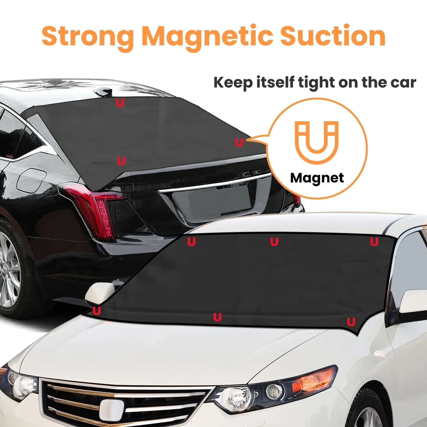 1Set Magnetic Car Windshield Cover Front Rear Car Windshield Protector Against Snow Sun Dirt Leaves Fit For All Cars Oxford Fabric Waterproof Heat-Resistant - THE MILE MAKER DRIVER SHOP