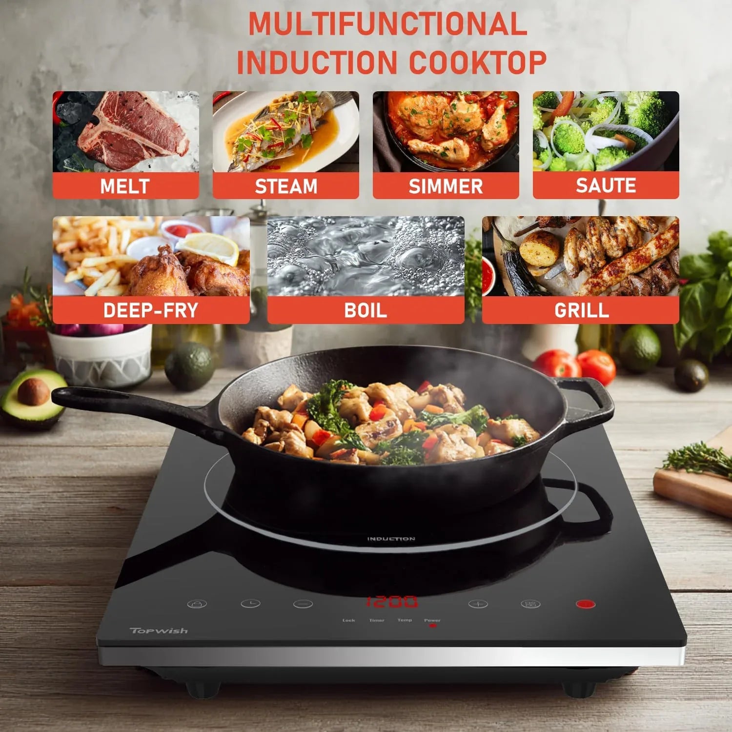 2200W Black Crystal Panel Induction Cooker - THE MILE MAKER DRIVER SHOP