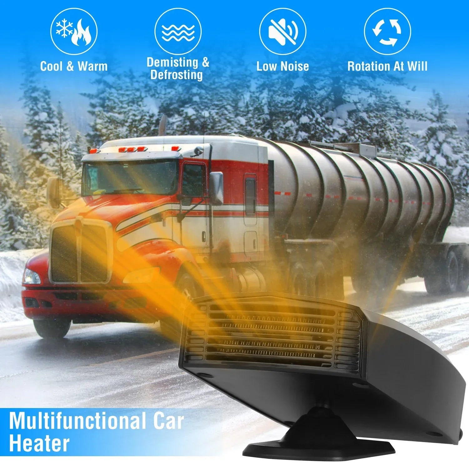 24V 180W OR 12V 150W Portable Car Heater Heating Fan 2 In 1 Defroster Defogger Demister Windshield Heater Automotive Cooling Fan With 360 Degree Rotating Base - THE MILE MAKER DRIVER SHOP