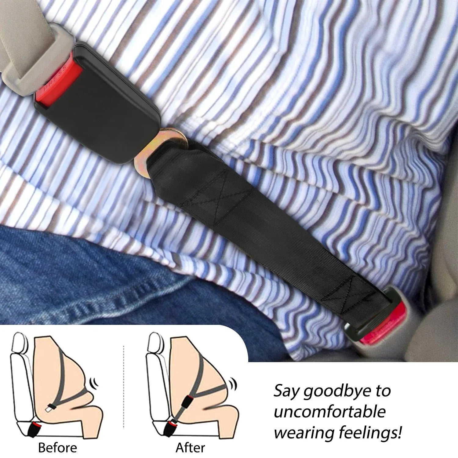2Pcs Car Seat Belt Extender 14.37in Buckle Tongue Webbing Extension Safety Belt Auto Belt Clip Lengthening - THE MILE MAKER DRIVER SHOP