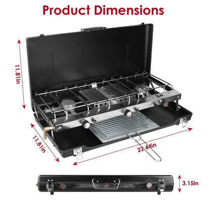 3 Burner Camping Stove 20000 BTU Portable Foldable Propane Stove With Toast Tray Windshield Portable Handle Outdoor Cooking Gas Stove For RV Camping BBQ Picnic - THE MILE MAKER DRIVER SHOP