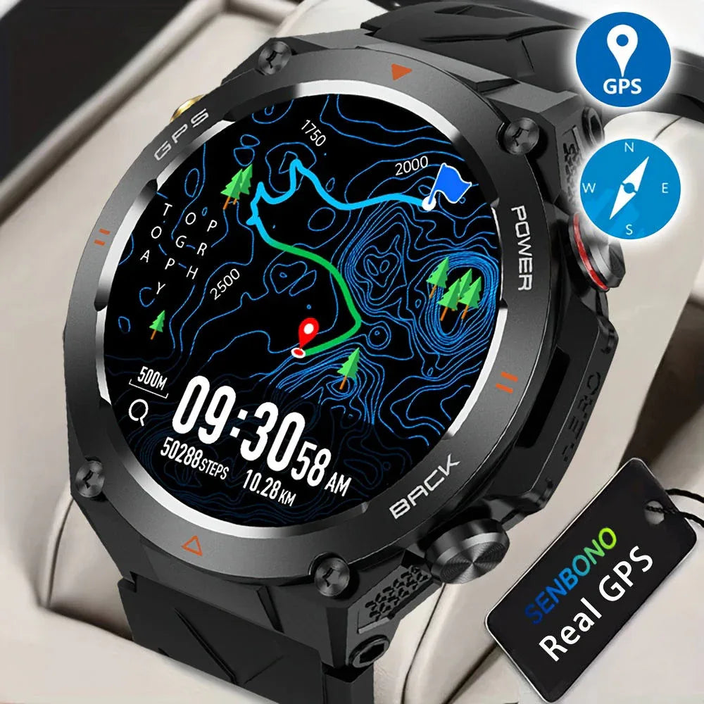 SENBONO GPS Smart Watch Men 1.45'' HD Screen Built-In GPS Altimeter Barometer Compass AI Voice Compatible With Android & IPhone - THE MILE MAKER DRIVER SHOP