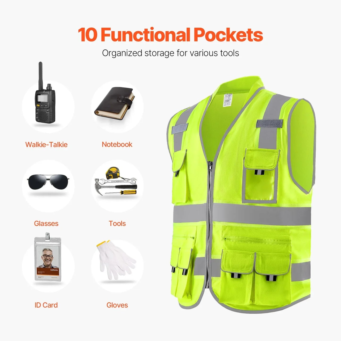 Safety Vest Reflective Yellow Work Vest With 10 Pockets For Men And Women - THE MILE MAKER DRIVER SHOP