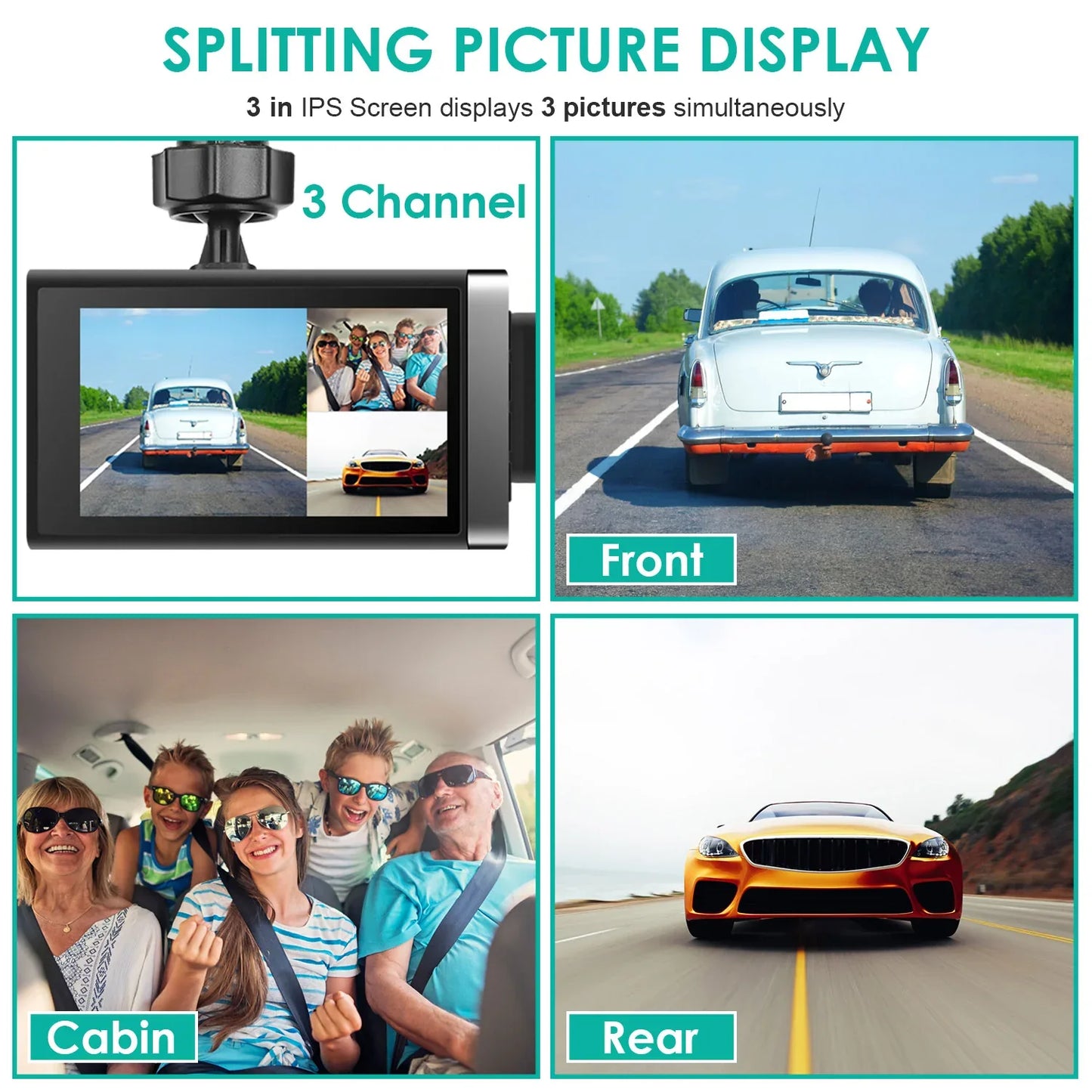 2K Car DVR 3 Channel Dash Cam Camcorder Camera Recorder With 140 Degree Angle GPS WiFi Night Vision G-sensor Loop Recording Parking Monitor - THE MILE MAKER DRIVER SHOP