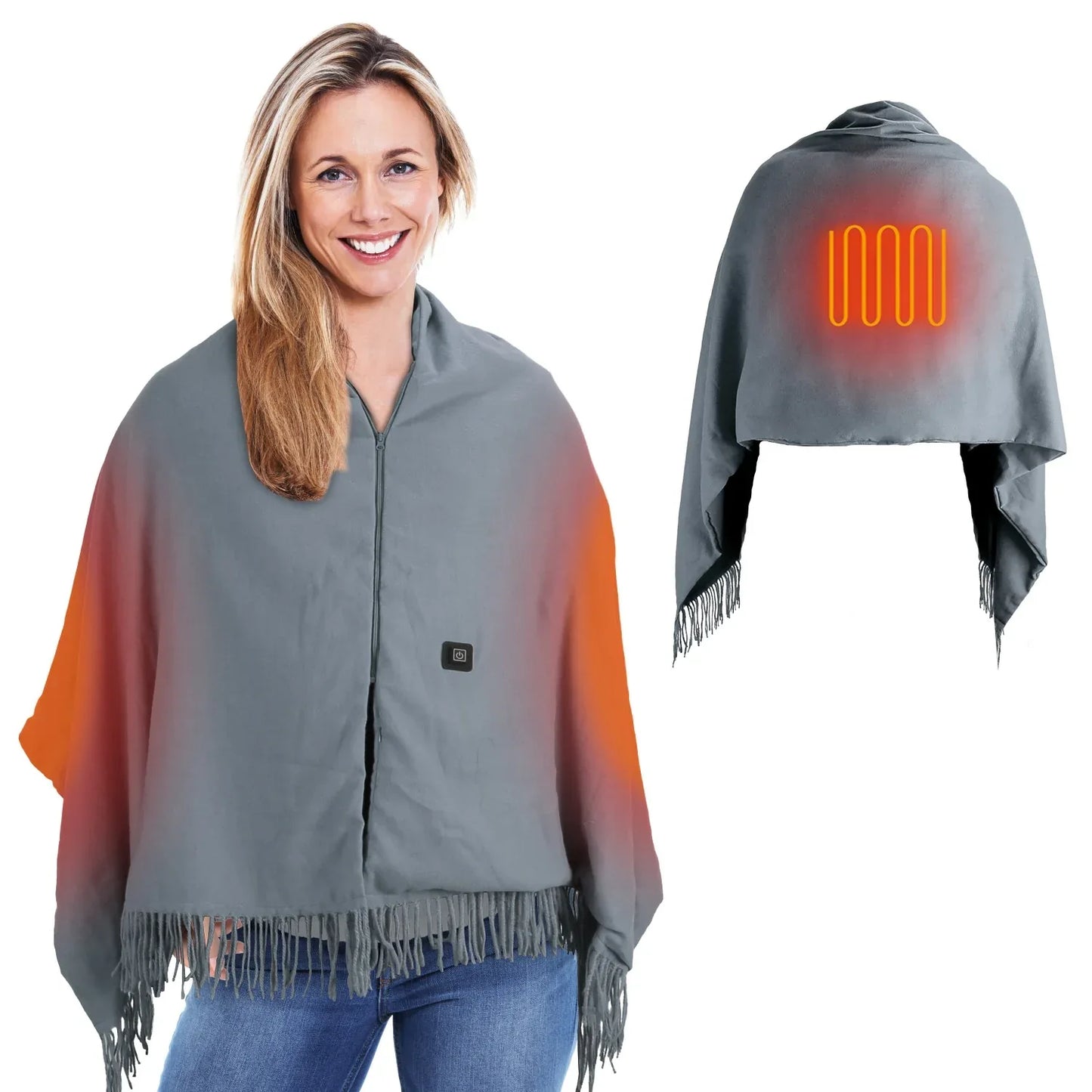 1Pc 79x24In USB Heated Shawl With Teasel Wearable Heating Blanket Electric Throw Wrap Indoor Outdoor With Zipper 3 Heating Levels Machine Washable For Outdoor Home Office - THE MILE MAKER DRIVER SHOP