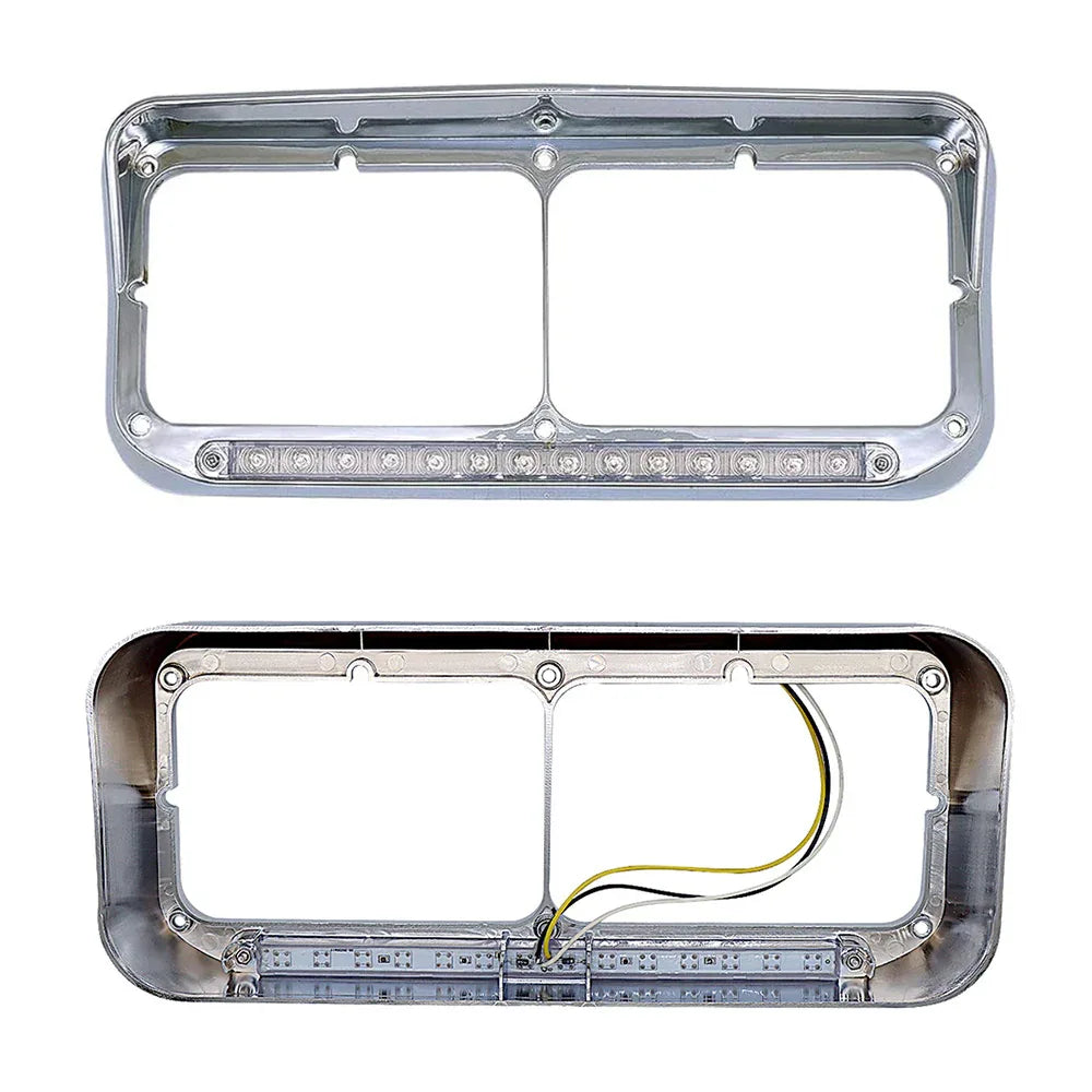 Chrome Rectangular Dual Headlight Bezels With Amber Lens , Amber LED 2Pcs - THE MILE MAKER DRIVER SHOP