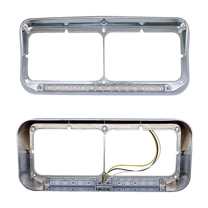 Chrome Rectangular Dual Headlight Bezels With Amber Lens , Amber LED 2Pcs - THE MILE MAKER DRIVER SHOP