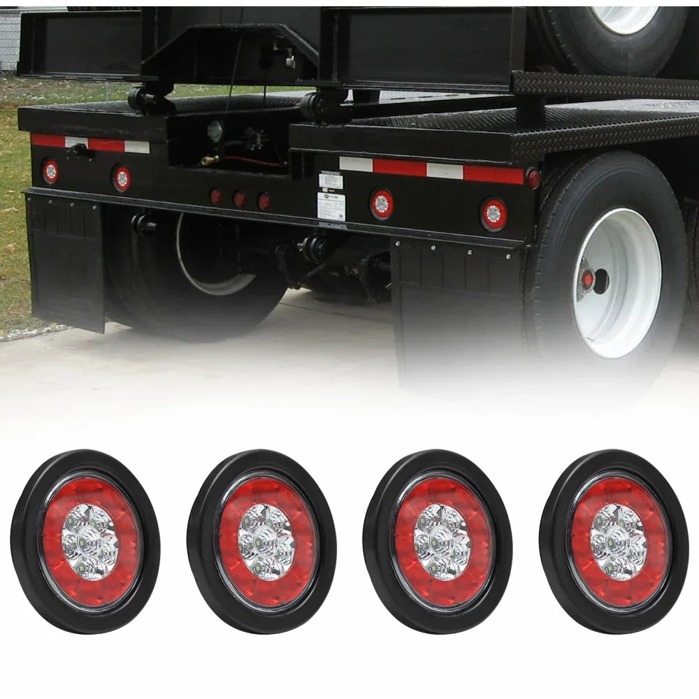 4 Pcs 4 16LED Rubber Ring Round Led Trailer Truck Tail Lights, 12V Brake Light Marker, Double Colors - THE MILE MAKER DRIVER SHOP