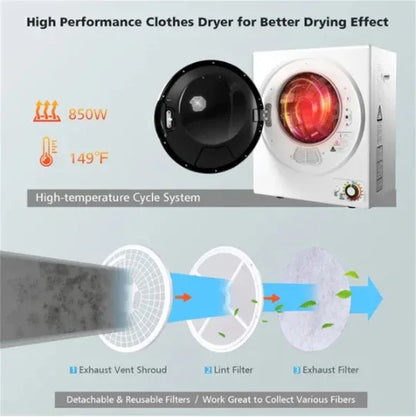 850W Compact Portable Clothes Dryer - 10 Lbs Wet Capacity, 5.5 Lbs Dry Load, Quiet Design For Apartments Dorms - THE MILE MAKER DRIVER SHOP