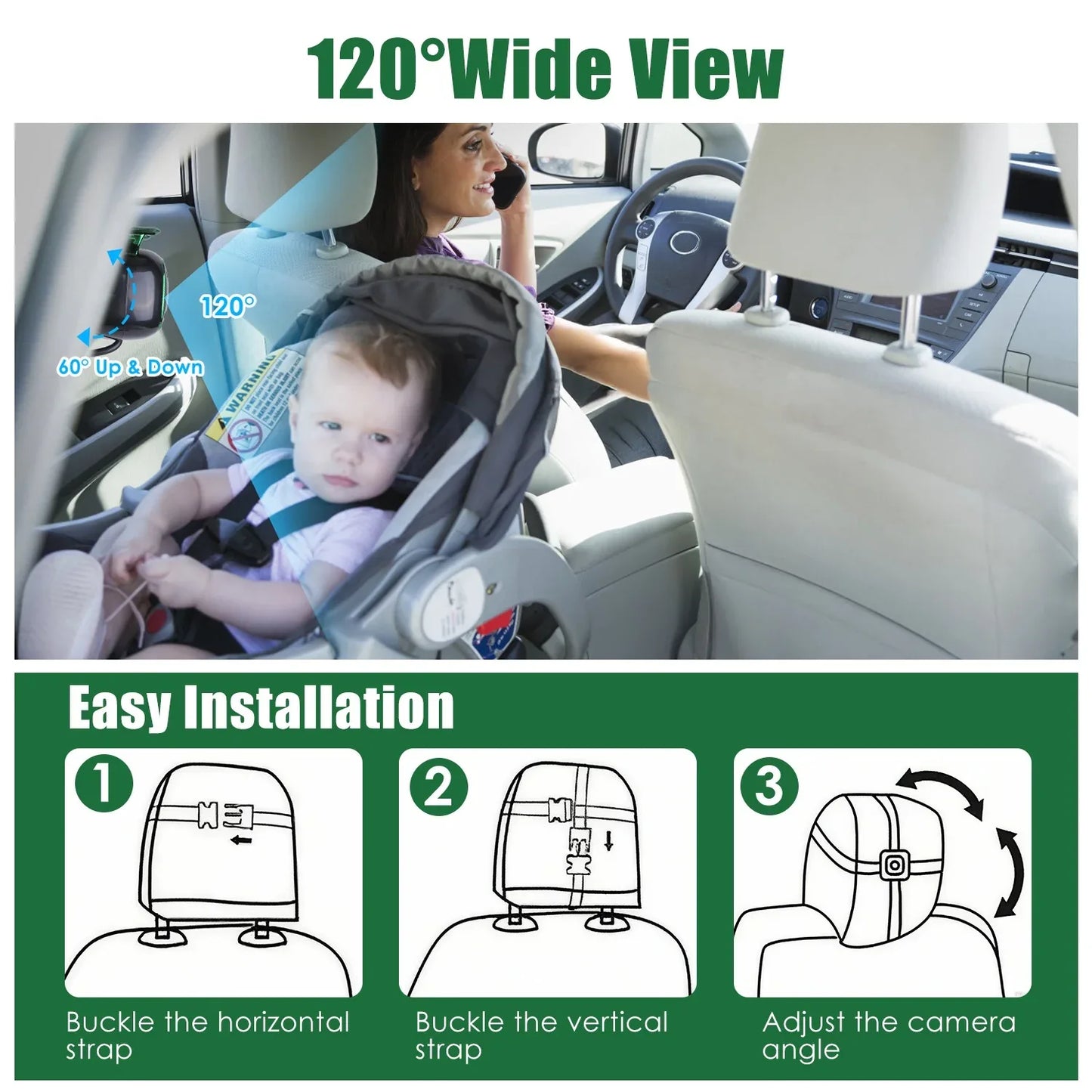 1Pc 1080P Baby Car Camera For 2 Kids Dual Channel Car Baby Monitor Rear Facing Car Seat Camera With 120Degree Wide View 6.86In HD Split Screen Night Vision - THE MILE MAKER DRIVER SHOP