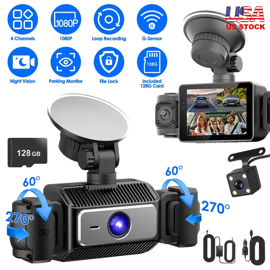 4 Channel Car Dash Cam With 128G MMC Card 1080P Front 720P Left Right 480P Rear G-Sensor Parking Monitor Loop Recording Night Vision 360 Degree Surveillance Car Camera - THE MILE MAKER DRIVER SHOP
