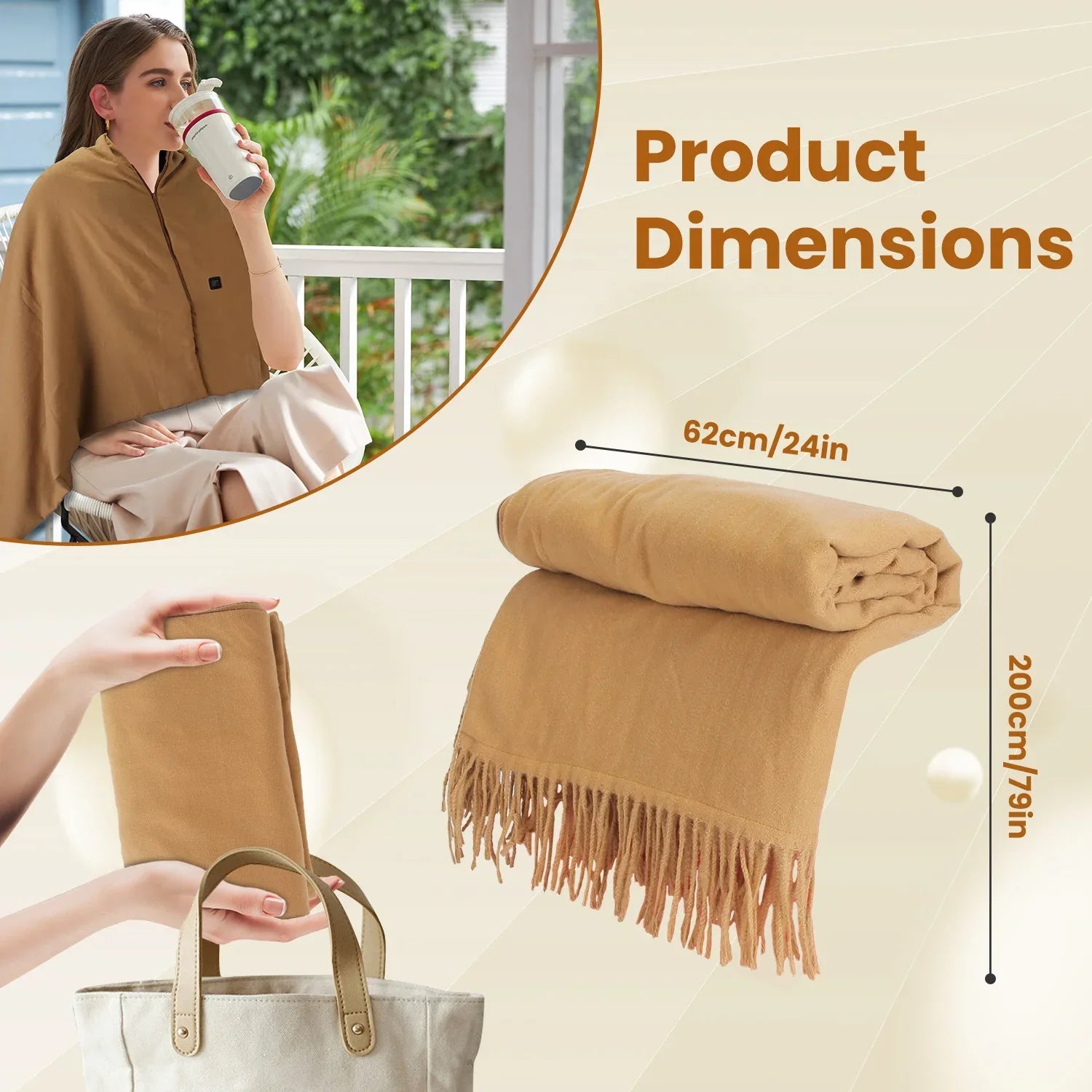 1Pc 79x24In USB Heated Shawl With Teasel Wearable Heating Blanket Electric Throw Wrap Indoor Outdoor With Zipper 3 Heating Levels Machine Washable For Outdoor Home Office - THE MILE MAKER DRIVER SHOP