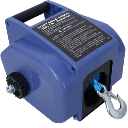 12v 3500lbs Trailer Winch,Reversible Electric Winch, For Boats Up To 5000 Lbs.,with Synthetic Rope,with Extra Pulley Hook,power In And Power Out,with Manual Function.blue Plastic Casing - THE MILE MAKER DRIVER SHOP