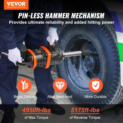 VEVOR 1 Inch Air Impact Wrench, Up To 5175 Ft-lbs Beast Reverse Torque Output Pneumatic Impact Gun 8 Inch Extended Anvil For Repairs And Maintenance Of Heavy Duty Machinery Semi-Truck Bus - THE MILE MAKER DRIVER SHOP