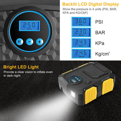 Tire Inflator 12V DC 120W 150PSI With LCD Electric Air Compressor 25L Per Min Large Air Flow - THE MILE MAKER DRIVER SHOP
