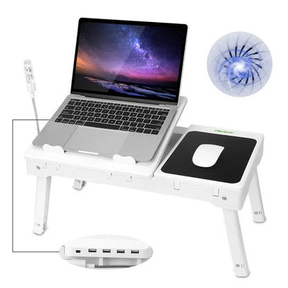 Foldable Laptop Table Bed Notebook Desk With Cooling Fan Mouse Board LED Light 4 XUSB Ports Breakfast Snacking Tray - THE MILE MAKER DRIVER SHOP