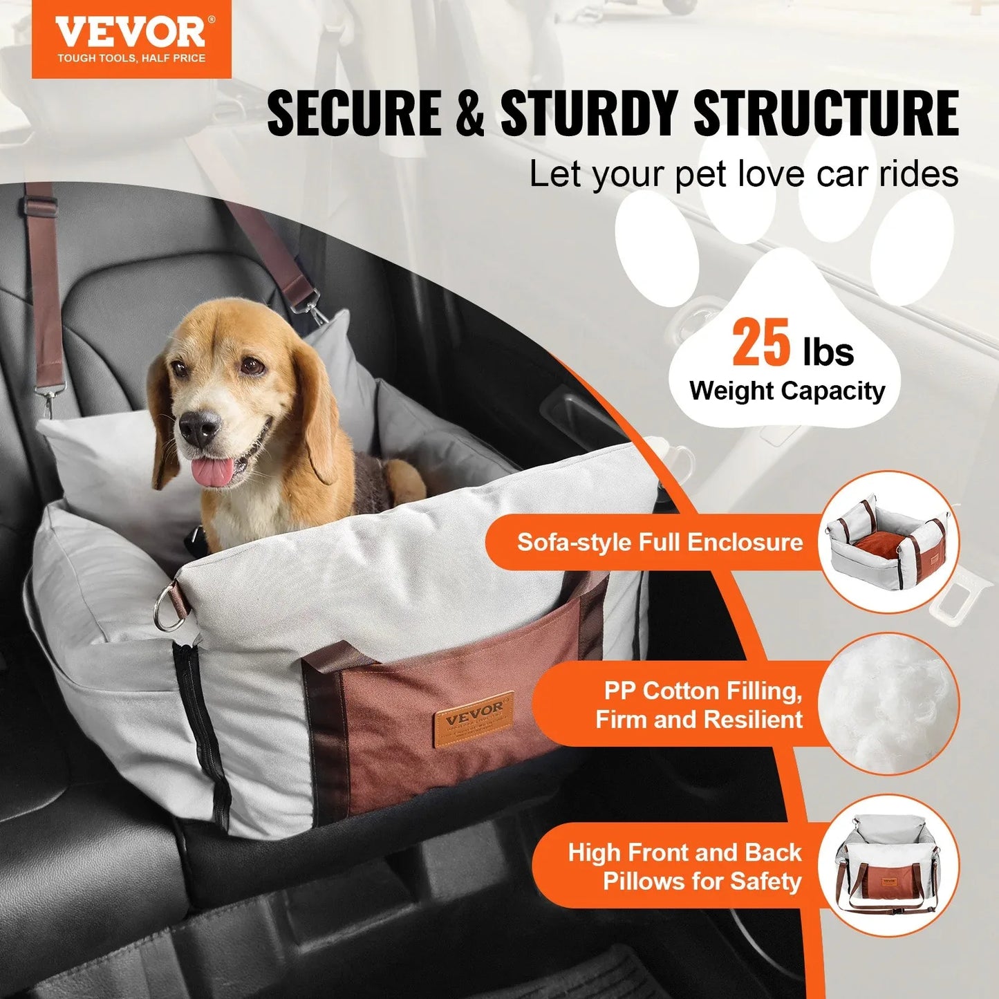 VEVOR Dog Booster Car Seat Pet Car Seat For Small Dog Up To 25lbs Gray - THE MILE MAKER DRIVER SHOP
