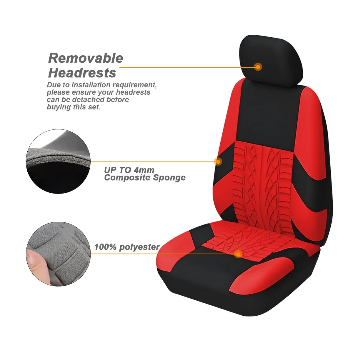 Front Car Seat Covers, 2 Pcs Polyester Bucket Seat Protectors, Soft And Breathable, Premium Sporty Automotive Seat Cushions, Universal Auto Interior Accessories Red - THE MILE MAKER DRIVER SHOP
