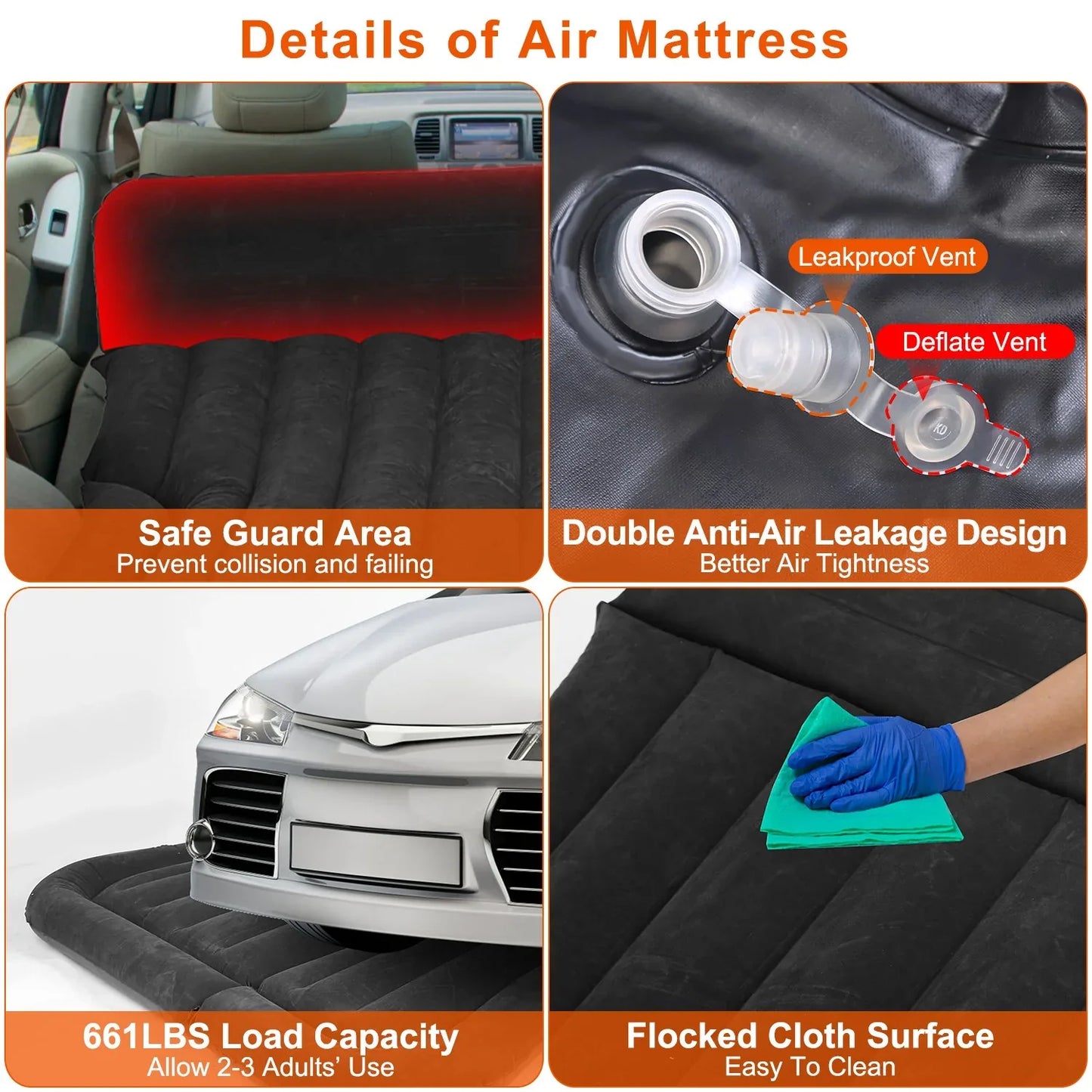 1Set Inflatable SUV Air Mattress Thickened Camping Bed Cushion With Pillow Storage Bag PVC Flocked Car Bed For Home Car Travel Camping - THE MILE MAKER DRIVER SHOP