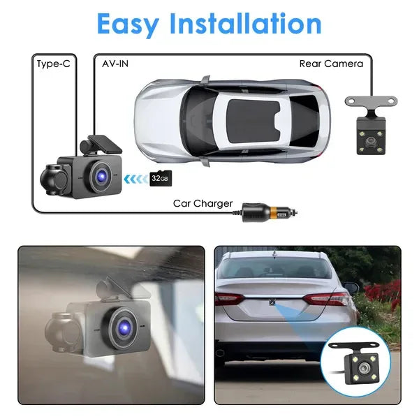 WiFi FHD 1080P 3 Channel Car Dash Cam Front Rear Inside With 32G MMC Card Motion Detection Loop Recording Infrared Night Vision Surveillance Car Camera With App Control - THE MILE MAKER DRIVER SHOP