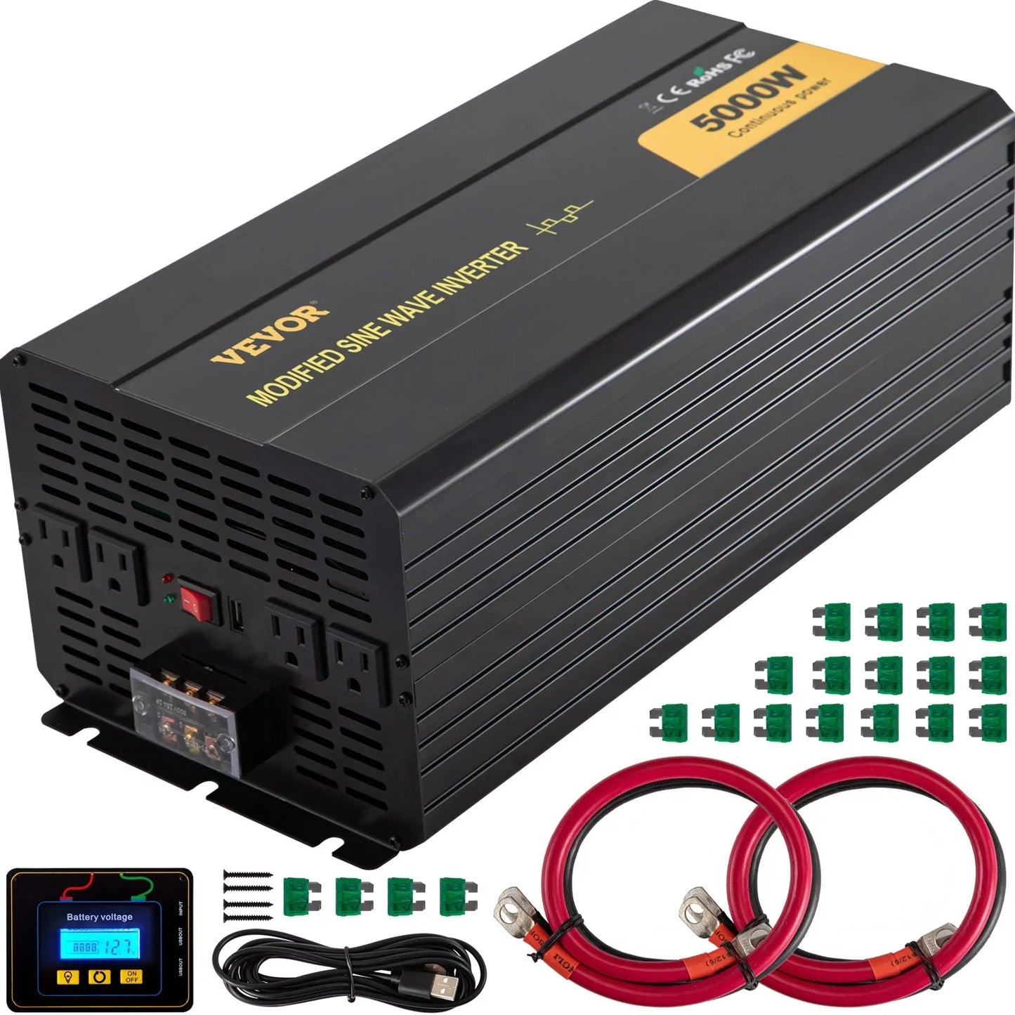 Power Inverter, 5000W Modified Sine Wave Inverter, DC 12V To AC 120V Car Converter, With LCD Remote Controller, LED Indicator, AC Outlets Inverter For Truck RV Car Boat Travel Camping Emergency - THE MILE MAKER DRIVER SHOP