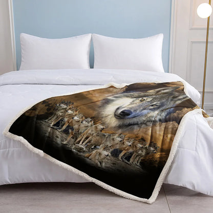 Indian Wolf Sherpa Fleece Blanket Native American Wolf Cozy Warm Fluffy Plush Blanket For Bed Couch Chair Living Room Decor 50x60 Inch 60x80 Inch - THE MILE MAKER DRIVER SHOP