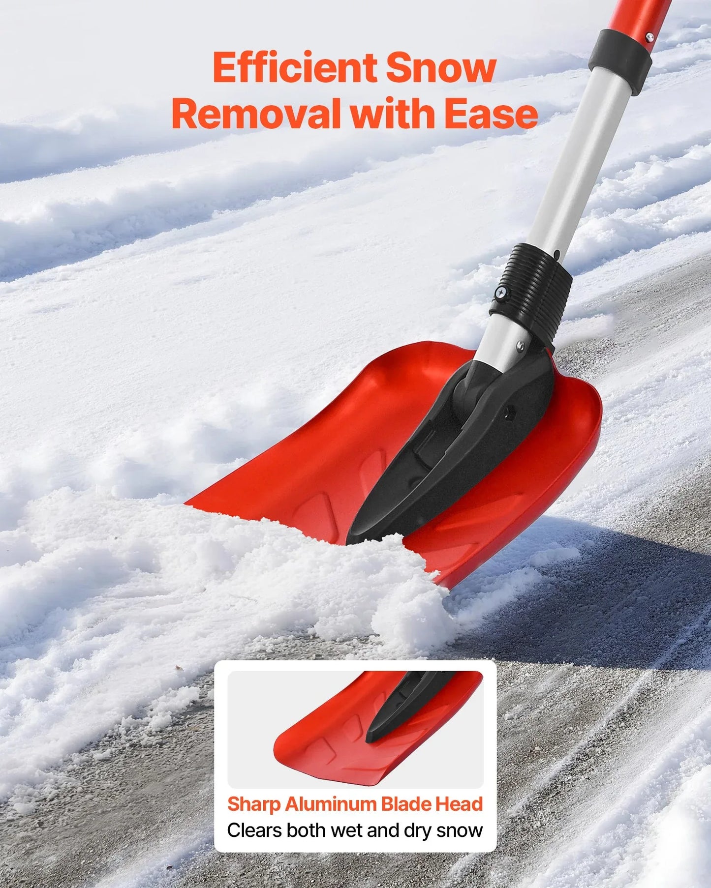 Snow Shovel For Driveway, 22cm Foldable Snow Shovel With D-shaped Handle, , 36-40 In Adjustable, Lightweight Aluminum Alloy Snows Removal Tool, Reduce Back Strains For Garden Car Camping - THE MILE MAKER DRIVER SHOP