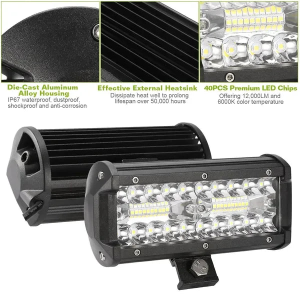 7in LED Light Bar 120W 12000LM LED Work Light Pods Offroad Driving Lights IP67 Waterproof Fog Light Spot Flood Beam For Jeep Trailer Truck Bus Boat - THE MILE MAKER DRIVER SHOP