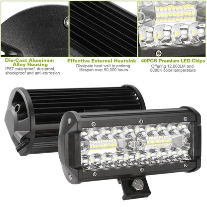 7in LED Light Bar 120W 12000LM LED Work Light Pods Offroad Driving Lights IP67 Waterproof Fog Light Spot Flood Beam For Jeep Trailer Truck Bus Boat - THE MILE MAKER DRIVER SHOP