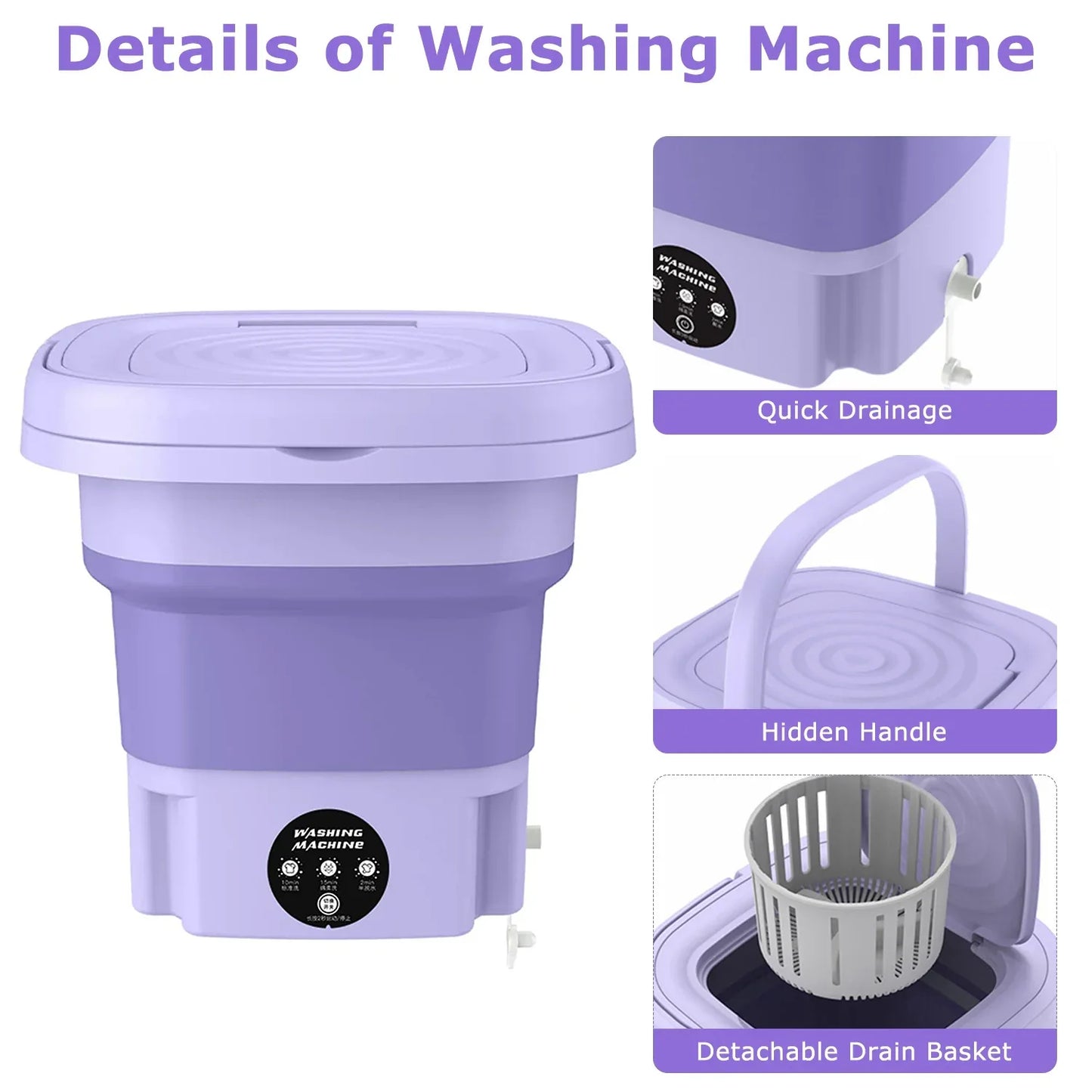 1Pc Portable Washing Machine Foldable Laundry Machine With Detachable Drain Basket 3 Modes Electric Clothes Washer For Underwear Socks Towels Baby Clothes - THE MILE MAKER DRIVER SHOP