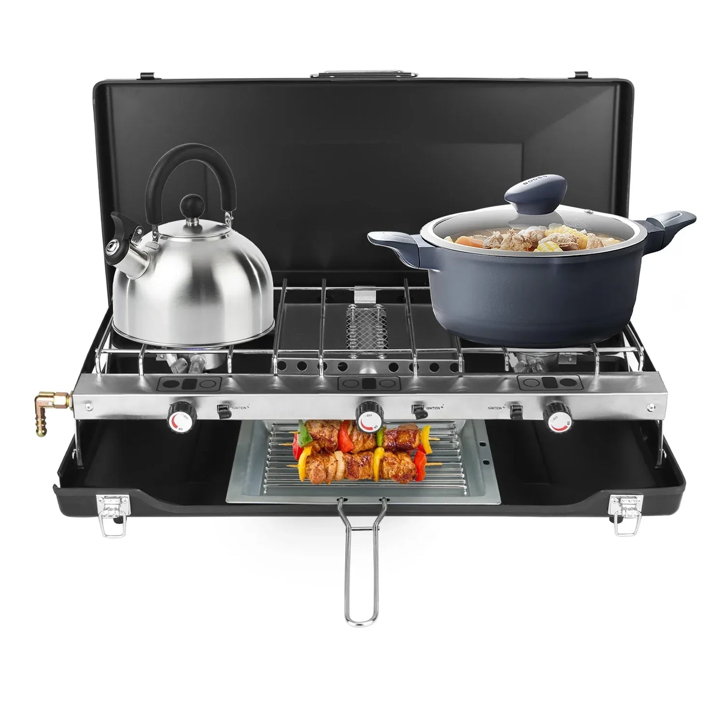 3 Burner Camping Stove 20000 BTU Portable Foldable Propane Stove With Toast Tray Windshield Portable Handle Outdoor Cooking Gas Stove For RV Camping BBQ Picnic - THE MILE MAKER DRIVER SHOP