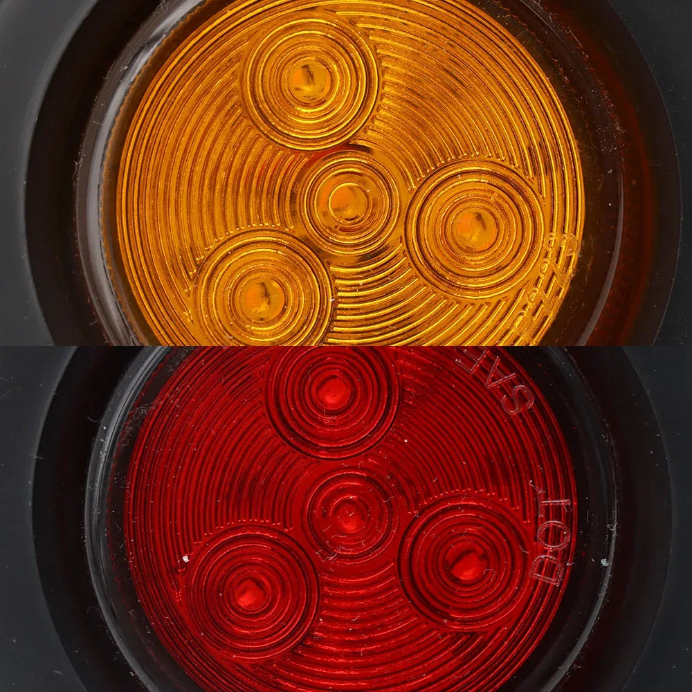 10 Pcs 2 4LED Rubber Ring Round Led Trailer Truck Tail Lights With Plug, 12V Brake Light Marker, 5 Red Covers 5 Yellow Covers - THE MILE MAKER DRIVER SHOP