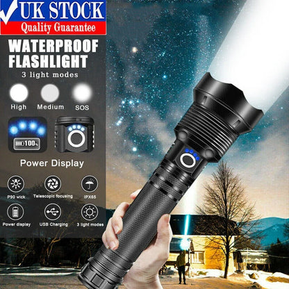LED Flashlight Zoom USB Rechargeable Super Bright Torch Camping Lamp Work Light - THE MILE MAKER DRIVER SHOP