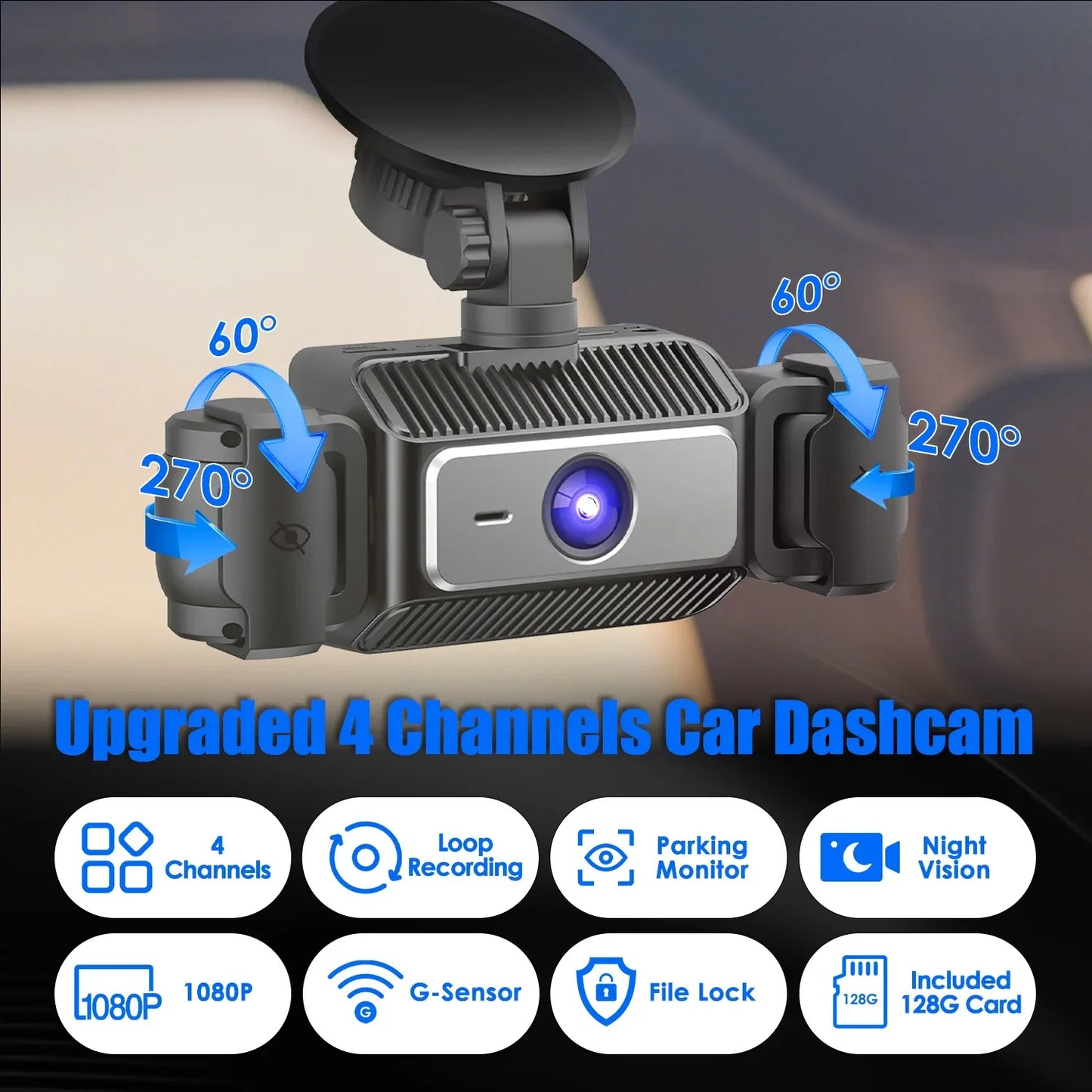 4 Channel Car Dash Cam With 128G MMC Card 1080P Front 720P Left Right 480P Rear G-Sensor Parking Monitor Loop Recording Night Vision 360 Degree Surveillance Car Camera - THE MILE MAKER DRIVER SHOP