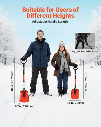 Snow Shovel For Driveway, 22cm Foldable Snow Shovel With D-shaped Handle, , 36-40 In Adjustable, Lightweight Aluminum Alloy Snows Removal Tool, Reduce Back Strains For Garden Car Camping - THE MILE MAKER DRIVER SHOP