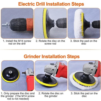 4Pcs 6in Buffing Polishing Pads Car Plush Buffing Waxing Wheels Mop Set With M14 Drill Screw For Car Polisher Drill Adapter - THE MILE MAKER DRIVER SHOP