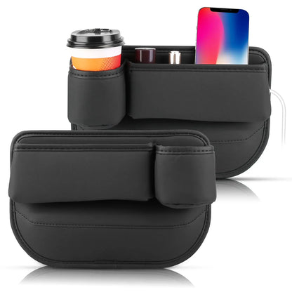 2 Pack Car Seat Gap Filler Organizer Car Leather Cup Holder Gap Bag Universal Car Seat Storage Black For Placing Keys Cards Phones Drinks Lipstick - THE MILE MAKER DRIVER SHOP
