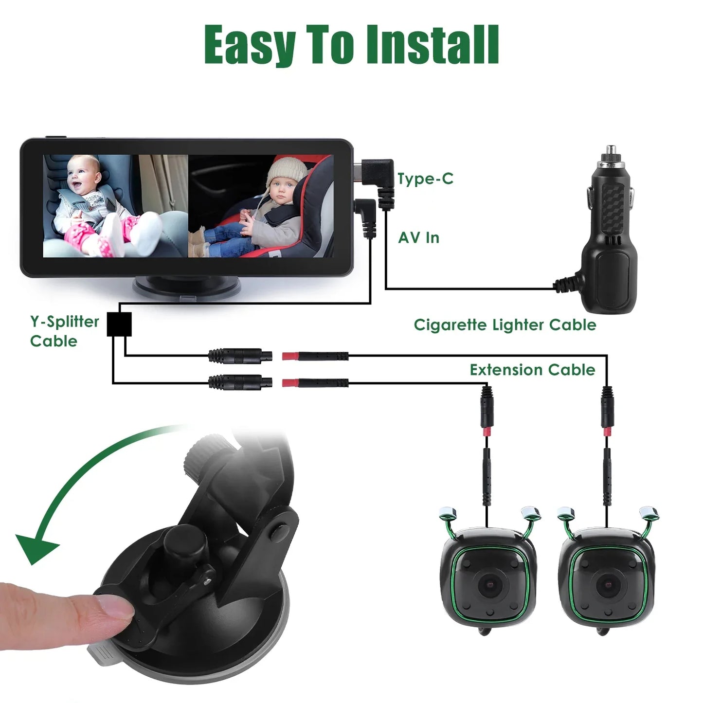 1Pc 1080P Baby Car Camera For 2 Kids Dual Channel Car Baby Monitor Rear Facing Car Seat Camera With 120Degree Wide View 6.86In HD Split Screen Night Vision - THE MILE MAKER DRIVER SHOP