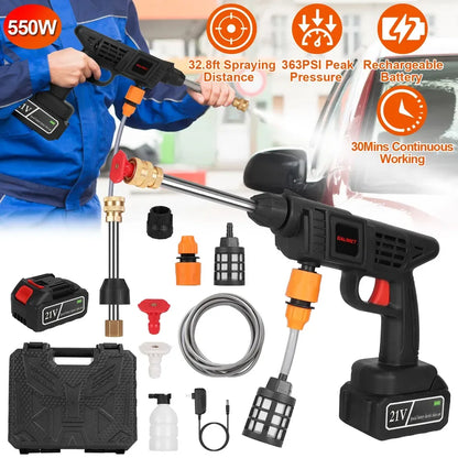 Cordless Pressure Washer Portable Electric Power Washer High Pressure Water Sprayer 363PSI Car Washer Cleaner With 12000mAh 21V Rechargeable Battery And Charger 2 Nozzles - THE MILE MAKER DRIVER SHOP