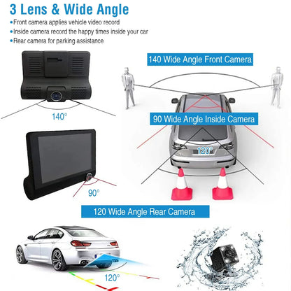 1296P Car DVR Dash Camera 4In 3 Lens Vehicle Driving Recorder Seamless Recording - THE MILE MAKER DRIVER SHOP