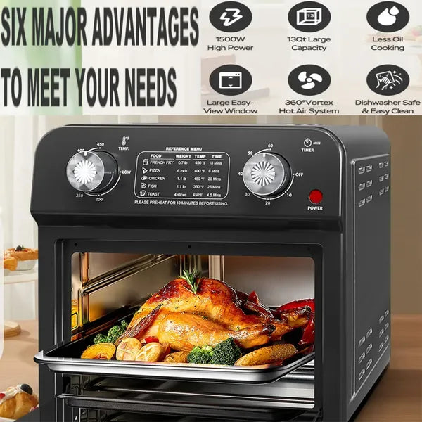 Plum Chef Air Fryer, 13QT Multifunctional Convection Toaster Oven Air Fryer Combo, 360° Hot Air Circulation For Healthy Oil-Free Cooking, Adjustable Time & Temp Control, Stainless Steel Contertop Oven - THE MILE MAKER DRIVER SHOP