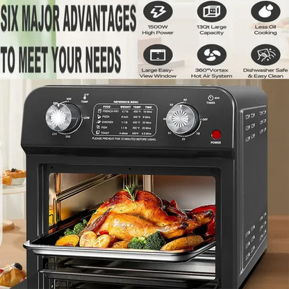 Plum Chef Air Fryer, 13QT Multifunctional Convection Toaster Oven Air Fryer Combo, 360° Hot Air Circulation For Healthy Oil-Free Cooking, Adjustable Time & Temp Control, Stainless Steel Contertop Oven - THE MILE MAKER DRIVER SHOP