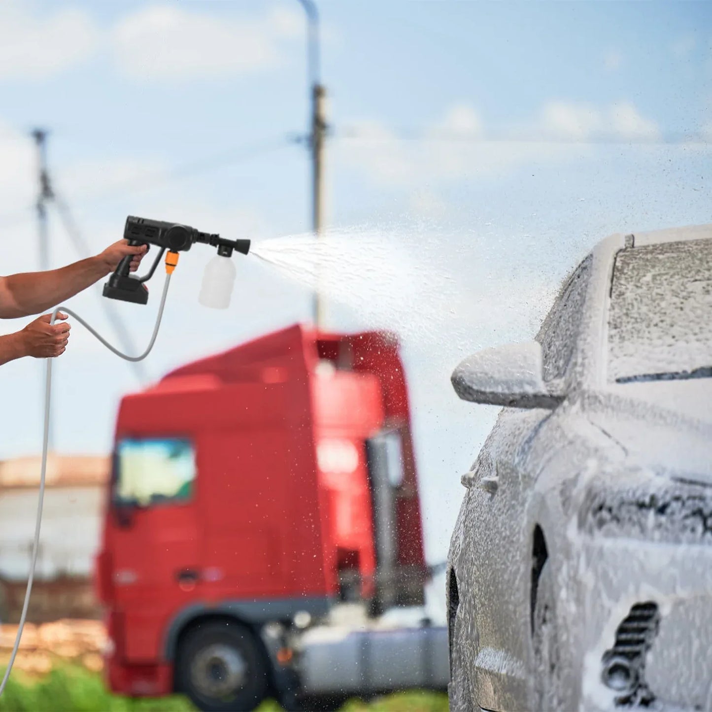 Cordless Pressure Washer With 6 In 1 Nozzle Portable Electric Power Washer High Pressure Water Sprayer 1000PSI Car Washer Cleaner With 6000mAh 21V Rechargeable Battery And Charger - THE MILE MAKER DRIVER SHOP