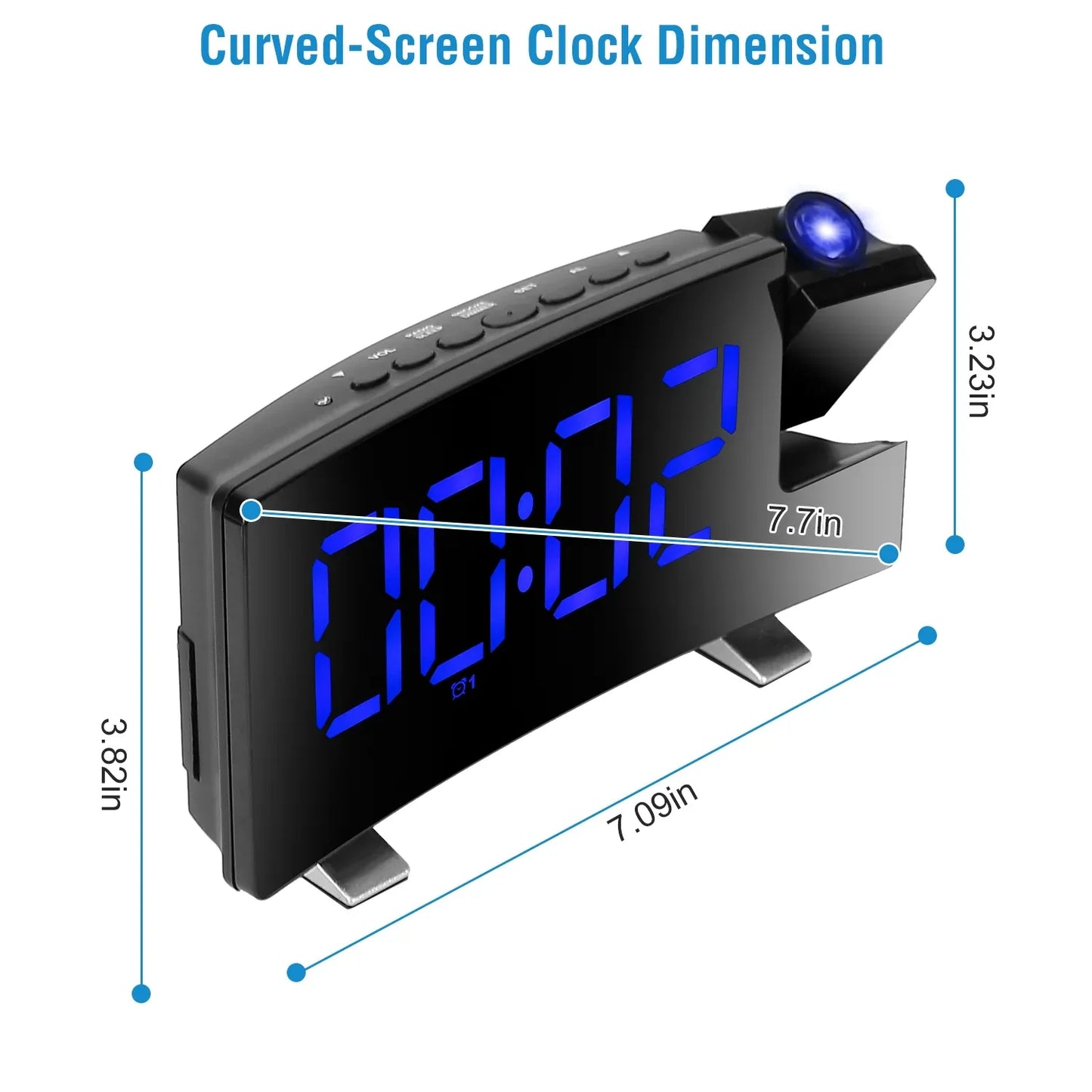 1Pc Projection Alarm Clock With Radio Function Curved Screen LED Digital Alarm Clock With Dual Alarms 4 Dimmer 12-24 Hour USB Charging Port 180Degree Rotatable Projection - THE MILE MAKER DRIVER SHOP