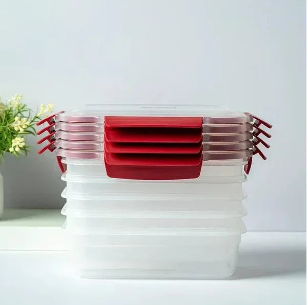 5 Pack Stackable Food Storage Containers Airtight & Leakproof Set Snap Lock Lids - THE MILE MAKER DRIVER SHOP