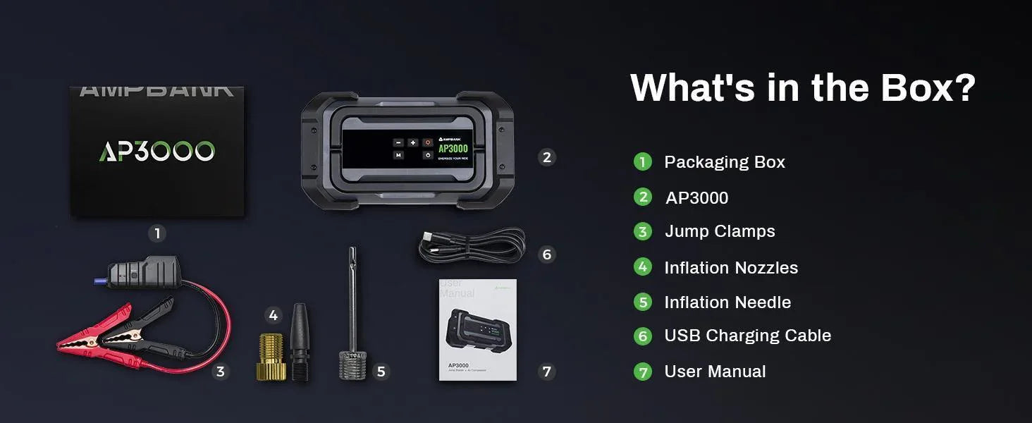 3000A Portable Car Emergency Starter Power Supply With Inflator Function 150PSI Digital Tire Inflator 12V Car Battery Charger With LED Lighting LCD Display - THE MILE MAKER DRIVER SHOP