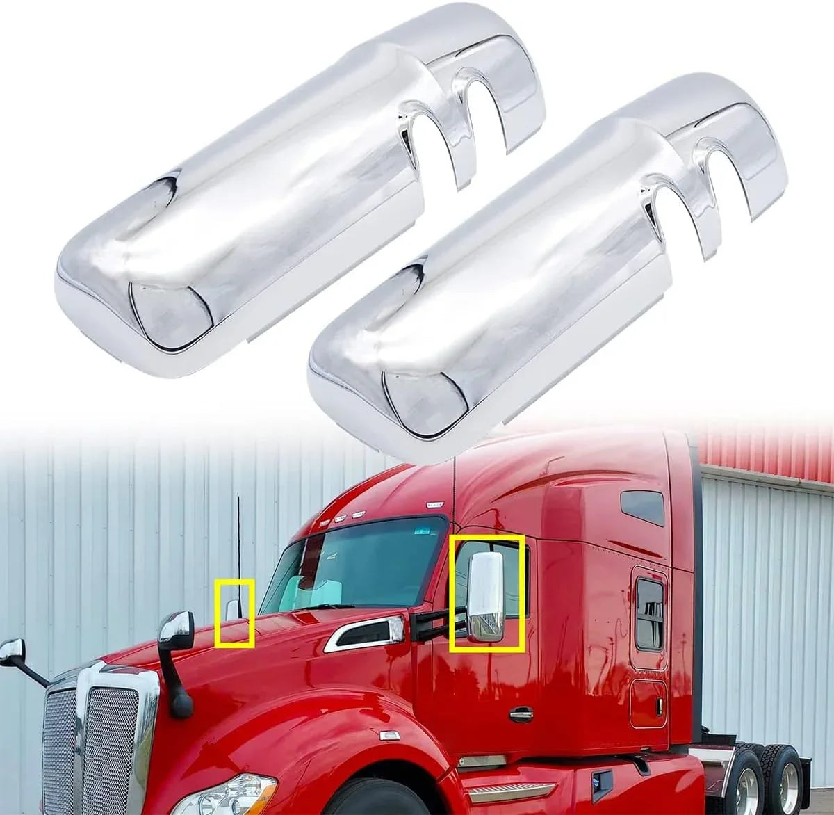 Chrome Door Mirror Covers Fit For Kenworth T680, A Pair Chrome Side Mirror Covers With Clips Fit For Kenworth T680 T880 W990 Driver Side And Passenger Side - THE MILE MAKER DRIVER SHOP