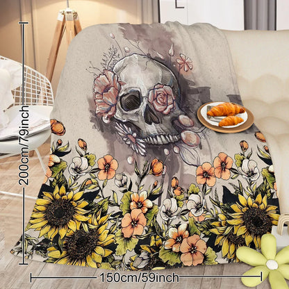 Rustic Skull Sunflower Flannel Fleece Blanket Floral Skull Flannel Soft Plush Throw Blanket Cozy Blankets For Bed Chair Car Sofa Couch Bedroom 75x100cm 130x150cm 150x200cm - THE MILE MAKER DRIVER SHOP