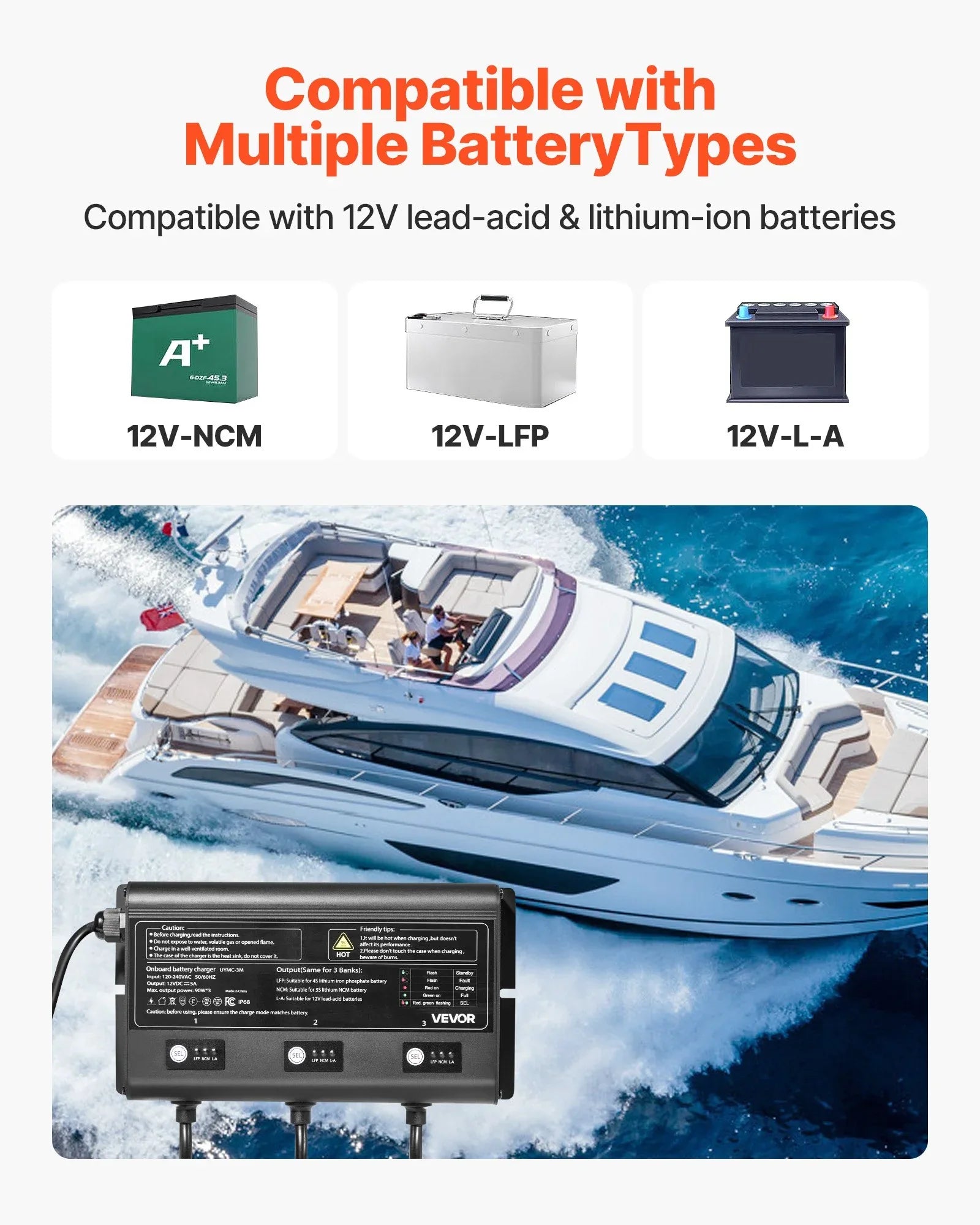3-Bank 5A 12V Smart Marine Battery Charger Onboard IP68 Waterproof Boat RV Yacht - THE MILE MAKER DRIVER SHOP